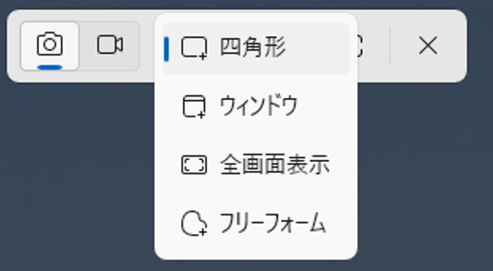 スクリーンショットの選択ウィンドウ